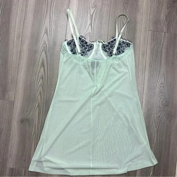 Bisou Bisou Intimates Mint Sheer Slip Dress with Navy Embroidery - Picture 4 of 4